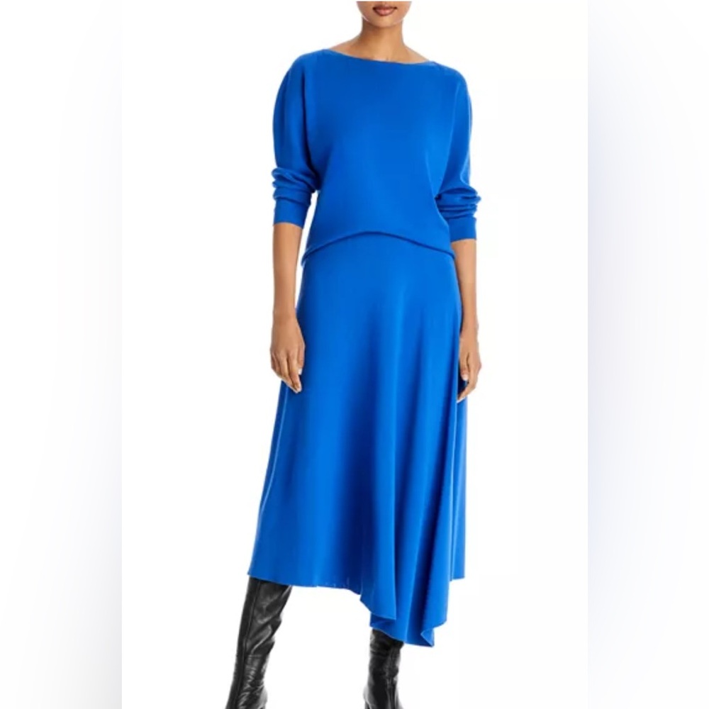 Lafayette 148 New York Blue Asymmetrical Midi Knit Skirt Women's Size Medium